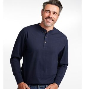 L.L. Bean Men's Carefree Unshrinkable Tee, Traditional Fit Long Sleeve Henley